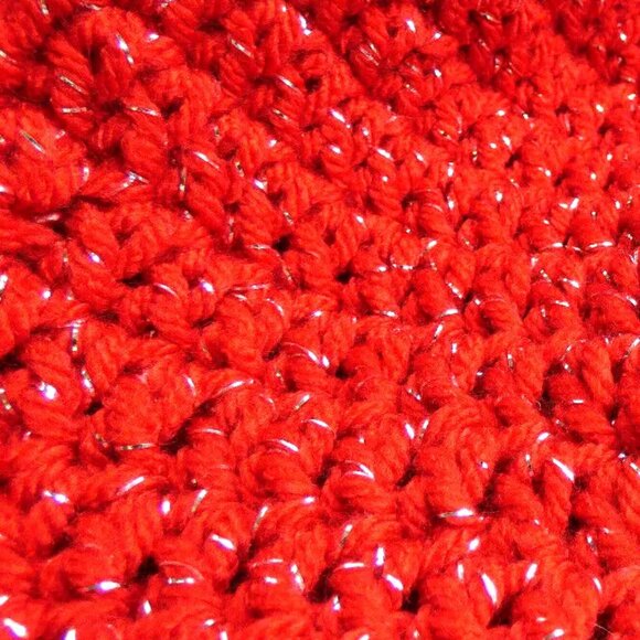 Red Beanie Skull Cap Gold Men Women Winter Hat Handmade Crochet Hand Knit OS - Picture 2 of 8